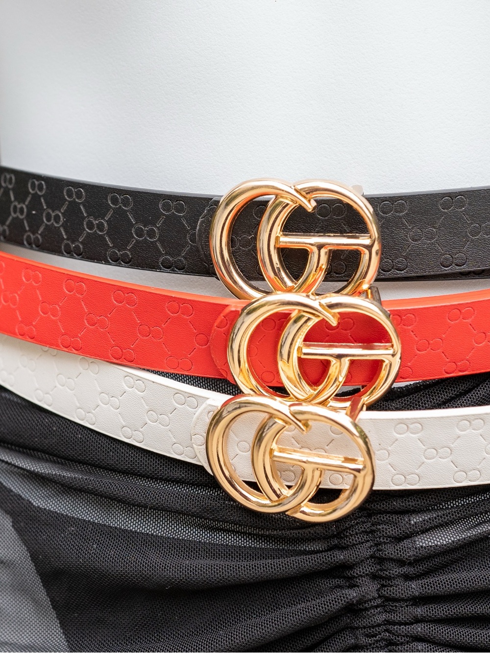 Designer-Inspired Women’s Belt Set - (3 pack) Black, Red, White (S/M)